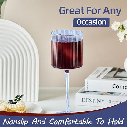 Plastic Goblets Wine Glasses - 12Oz Acrylic Wine Glasses Origami Unbreakable Clear Plastic Cocktail Glasses Recyclable Shatterproof Reusable Wine Cups for Parties & Weddings (Blue)