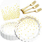 Gold Plates and Napkins Party Supplies 35 7inch disposable dessert plates for party, Gold Birthday New Years Party Decorations