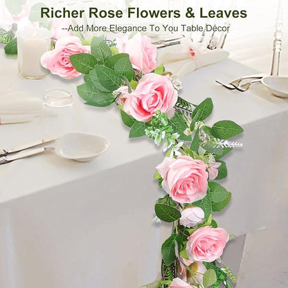 Naidiler Full Pink Flower Garland, 6.2FT Artificial Rose Floral Vine Pretty Spring Pink Flower Garland for Wedding Arch Decor Home Backdrop Wall Table Centerpiece Valentines Decoration