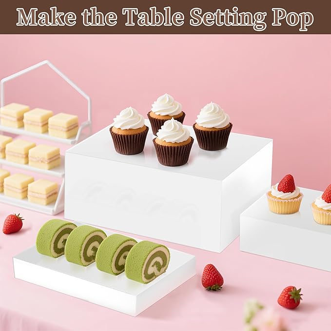 Extra Large Buffet Risers Set, 10" 12" 14" White Acrylic Food Risers for Buffet Table, Display Stand Shelf with Hollow Bottoms for Catering Dessert Collectibles Jewelry Figures Show (White)