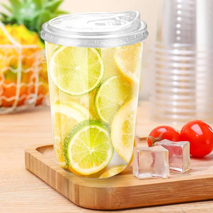16oz Disposable Stemless Glasses With Strawless Sip Lids,PET Disposable Drinking Cups,Clear Plastic Wine Glasses for Parties Birthday,Wedding,Meeting,Christmas Party Supplies (50, Transparent)