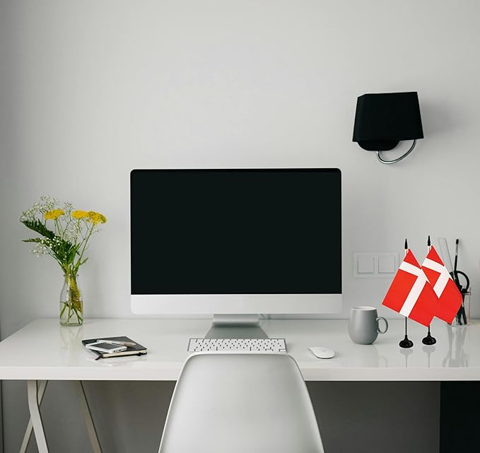 Denmark Desk Flag, 12 Pack Danish Table Office Flag with Black Solid Pole and Stand Base, International Country Flag, Festival Celebration, Classroom Meeting Desktop Decor (Denmark)
