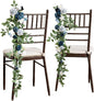 Ling's Moment 10pcs Wedding Chair Decorations Aisle Floral Swag Artificial Pew Flowers Hanging Garland Dusty Blue & Navy for Ceremony Reception Church Rose Floral Faux Arrangement Party Outdoor Decor