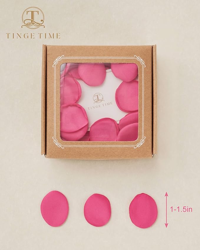 TINGE TIME Silk Flower Petals for Wedding Decoration - 200pcs Fake Rose Petals for Bridal Showers & Parties - Hot Pink