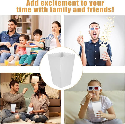 50 Pcs Popcorn Boxes Mini Paper Popcorn Box Cardboard Popcorn Container for Party Disposable Snack Candy Popcorn Bags Popcorn Holder for Movie Nights Birthday Wedding (White)