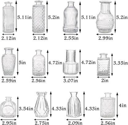 Bud Vases Set of 12, Small Glass Vases for Centerpieces, Small Flower Vases for Centerpieces, Vintage Mini Vase, Clear Bud Vase for Wedding Table Decor