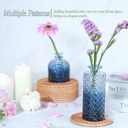 Navy Blue Glass Bud Vases Set of 5, Mini Flower Vase for Centerpieces, Small Clear Vases in Bulk for Wedding Decorations, Vintage Vase for Table, Graduation, Home Décor