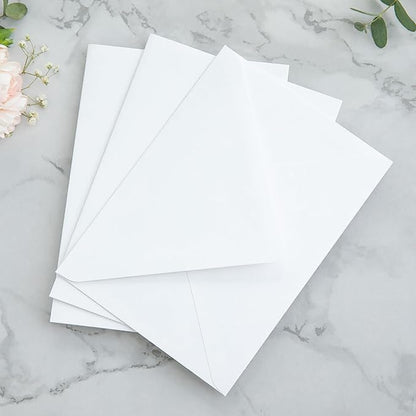 PONATIA 50PCS A7 Euro Flap Envelopes, 5.25 x 7.25'' Liner Envelope For 5x7'' Weddings Invitation Cards, Christmas Gift Cards, Acrylic Invitations, Photos (White & Sage Green Leaves)