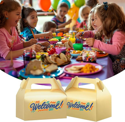 UnicoPak 30 Pack Gold Gable Treat Boxes, Party Favor Boxes, Gift Boxes for Kids, for Snacks, Candy, Toys, Birthday Party, Wedding, Halloween, Christmas – 6.5x3.5x3.5 Inches