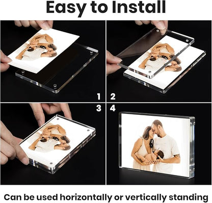 Acrylic Magnetic Photo Frame, 3x5 Inch Double-sided Magnetic Photo Frame, Tabletop Frameless Postcard Display (3-Pack)