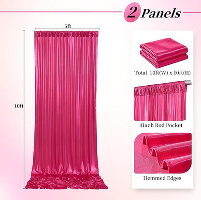 10ftx10ft Hot Pink Sequin Backdrop Curtain for Parties, Wrinkle Free Thick Glitter Sparkle Photo Backdrop Drapes 2 Panels 5x10FT Shimmer Back Drop Cloth for Wedding Birthday Photography Background