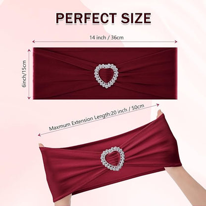 Howhic Pack of 120 Spandex Chair Sashes Bows Stretch Chair Cover Band with Buckle Slider Universal Elastic Chair Ties for Wedding Banquet Party Event Decoration (Burgundy)