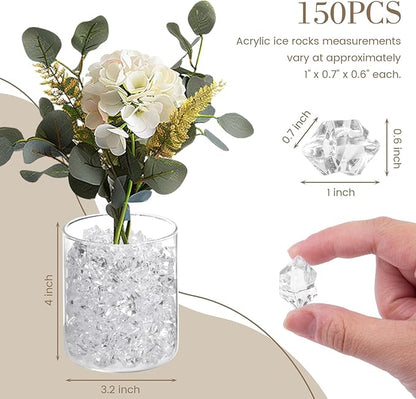 DomeStar Fake Ice, 150PCS Fake Diamonds, Plastic Diamonds Acrylic Rocks Vase Fillers for Centerpieces Wedding Party Table Scatter Food Display