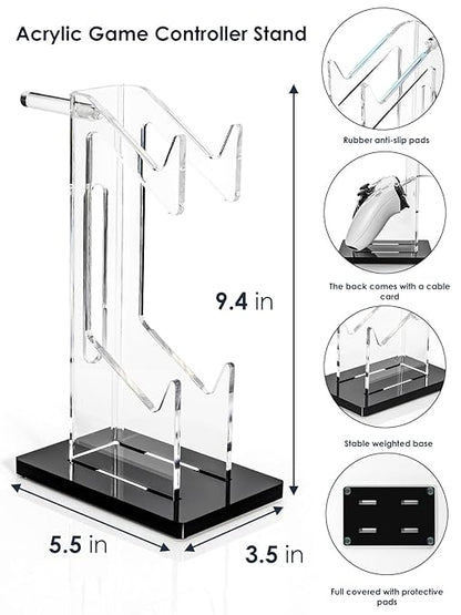 OAPRIRE Headset and Controller Stand, Space-Saving 2 Tier Game Controller Holder, Acrylic Controller and Headset Stand for Desktop, Universal Design Compatible with PS5/PS4/Xbox/Switch (Deep Black)