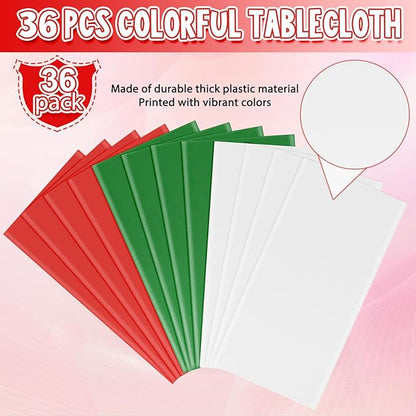 MASHAN 36 Pack Christmas Tablecloth Bulk, Red White Green Disposable Tablecloths, Rectangle Italy Theme Table Covers for Christmas Family Gathering Dining and Italian Party Decoration,54 x 108 Inch