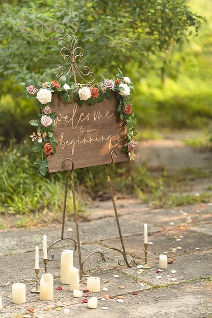 Ling's moment 5FT Artificial Flower Garland Rust Rose Leaves Floral Garland Ivory Arch Flowers Vine for Wedding Party Backdrop Decor Mantel Home Table Centerpieces Wall Decorations Terracotta
