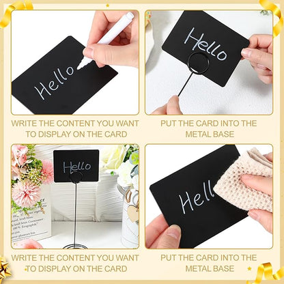 TecUnite 12 Pcs Mini Chalkboard Signs, 4"x3" Small Chalkboard Label with Metal Stand 2 Water Based Chalk for Food Buffet Tabletop Blackboard Sign for Party Bakery(Black,8.7 x 2.8 in)