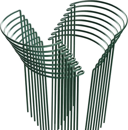 HiGift 16 Pack Plant Support Stakes, Half Round Metal Garden Plant Stake Indoor Peony Cages and Supports, Green Plant Support Ring Border for Tomato,Hydrangea,Flower Outdoor (10" Wide x 15.8" High)