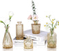 Amber Glass Bud Vases Set of 5, Gold Flower Vase for Centerpieces, Small Clear Vases in Bulk for Wedding Decorations, Vintage Vase for Table, Recepetion, Home Décor