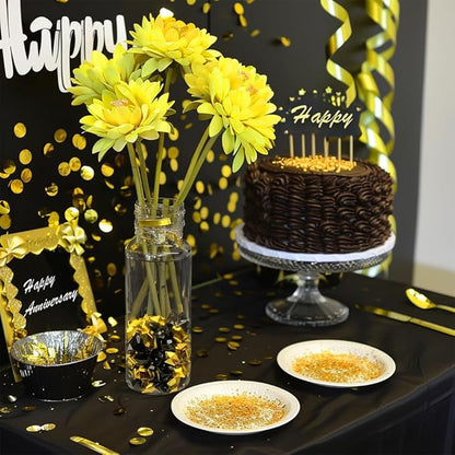 HappyFiller Fall Halloween Decoration Fake Ice Rocks Acrylic Nuggets Gems Stones Pirate Jewels for Wedding Centerpieces Vase Fillers,Graduation Party Table Scatters,Home Accents,Gold Black,14 OZ