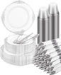 Goodluck 350 Piece Silver Plastic Dinnerware Set for 50 Guests, Fancy Disposable Plates, Include: 100 Silver Rim Plastic Plates, 150 Silverwares, 50 Pre Rolled Napkins, 50 Cups for Party, Wedding