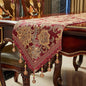 Luxury Vintage Design Table Runner 60 inches Long Embroidery Jacquard Fabric with Multi-Tassels Table Runners for Dining Room Dresser Christmas Thanksgivi Party Fireplace Decorations (Red, 12X60inch)