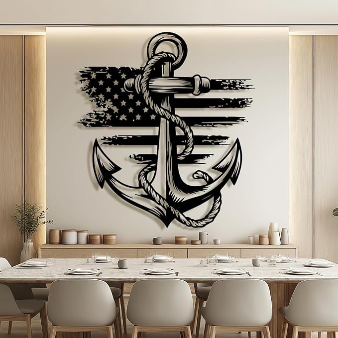 lunwall Metal Anchor Wall Decor, Anchor Metal Sign, Metal Anchor Decor, Anchor Metal Wall Art, Metal Nautical Wall Decor, Metal Wall Decor Coastal, Anchor Wall Decor (black, 28L x 25W / 70 x 63 cm)