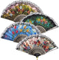 HUNANBANG 4 Pieces Folding Hand Fans Church Wedding Gift, Party Favors, DIY Decoration Gift Size9 Wholesale 4pack (Spanish 4pack)