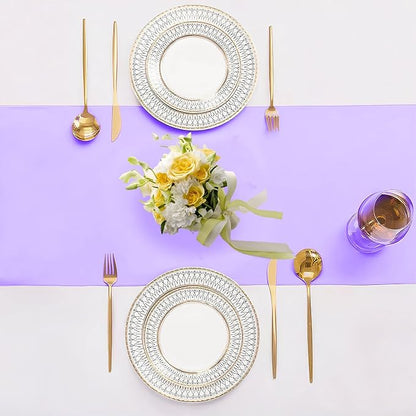 SHEJIZE 2 Pack Lavender Satin Table Runner 12x108 Inches Long, Bright Silky Smooth Satin Table Runner Table Decor for Wedding Banquet Christmas Prom Event Birthday Party