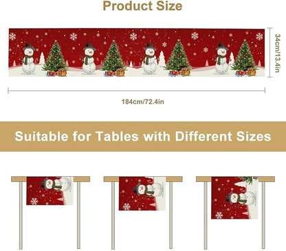 Christmas Table Runner,Snowman Rustic Red Snowflake Winter Table Cloth Kitchen Dining Table Decoration for Home Party Decor 13x70 Inch