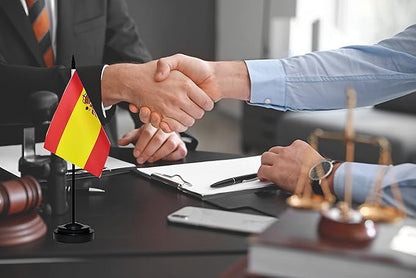 Spain Spanish Deluxe Desk Flag Set, Small Mini Miniature Spain Spanish Table Desktop Flags With Solid Pole, Black Base and Spear Top(2 Pack)