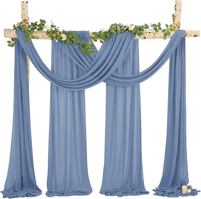 Dusty Blue Sheer Chiffon Wedding Arch Draping Fabric, 28" x 20ft Panels (Pack of 1), Polyester Chiffon, Solid Pattern, Perfect for Wedding Ceremony & Reception Party Decoration