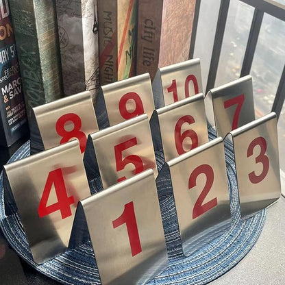 Metal Place Cards Stackable Tent Style Table Numbers,Place Card Holders for TRPG Wedding Party Restaurants Cafes Bars Gatherings Meeting Room Board Games (Red, Large 1-10)