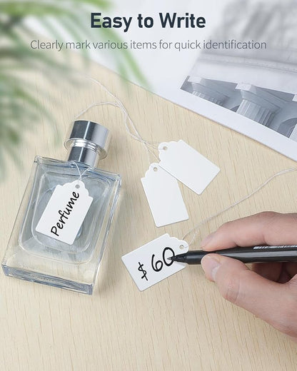 Uniclife 1000 Pcs Price Tags 1.8 Inch Writable Price Labels White Price Display Tags for Pricing Clothing Jewelry Gifts Blank Hang Tags Merchandise White Marking Tags with Strings, 1.8" x 1.05"