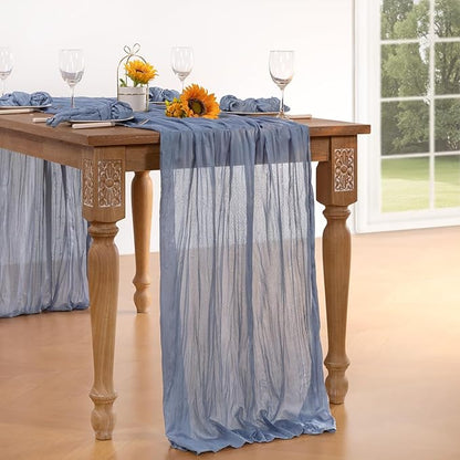 Dusty Blue Cheesecloth Table Runner 10 Pack Fall Table Runners Boho Gauze 120 Inches Blue Cheese Cloth Fall Table Decorations for Thanksgiving Marine Weddings Bridal Baby Shower Party