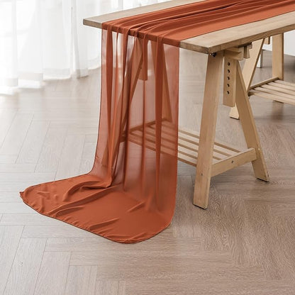 12Pack 9ft Chiffon Table Runner 14x108 Inch Sheer Romantic Table Runner for Wedding Birthday Party Bridal Shower Outdoor Decoration-Rust