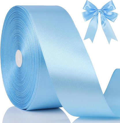 NESCCI 100 Yards Ribbon,1-1/2 Inch Sky Blue Satin Ribbon,Single Face Satin Ribbons,Perfect for Gift Wrapping,Wedding Decoration,Handmade Bows,Wrapping Bouquet, Halloween, Christmas