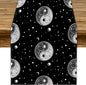 Mystical Celestial Table Runner, Vintage Bohemian Black Yin Yang Symbol Moon Stars Print Table Runner for Office Kitchen Dining Wedding Party Home Coffee Table, 13x90inch