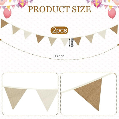 Oudain 15.5 ft Pennant Banner Flags, 2 Pcs Nursery Garland Triangle Bunting Flag Baby Banner for Nursery Decor Baby Birthday Boho Wedding Shower Party Event, Each 7.75 ft(Simple Color)