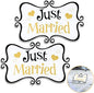 2 Pcs Large Just Married Car Decorations Just Married Car Magnets Sign Decoration 13.9 x 8.8 Inch Honeymoon Rear Tailgate Magnet Stickers for Wedding Door Panel Refrigerator(Black and Gold)