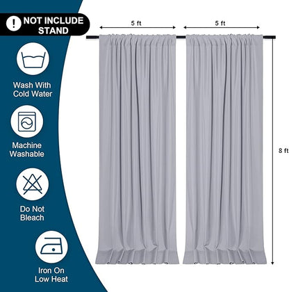 DWCN 10x8 FT Silver Gray Backdrop Curtains for Parties, Photography Backdrop Drapes with Rod Pockets for Wedding Decorations Stage Birthday Family Gatherings, 2 Panels 5ft x 8ft