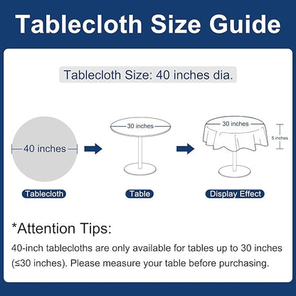 Hiasan Round Linen Table Cover 40 Inch - Wrinkle and Stain Resistant Washable Polyester Fabric Table Cloth for Dining Room Kitchen Party, White
