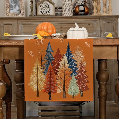GEEORY Fall Watercolor Trees & Maple Leaves Table Runner 13x48 Inch, Rustic Farmhouse Autumn Thanksgiving Decor for Kitchen, Dining, Indoor/Outdoor Holiday Dinner Party Orange GT158-48