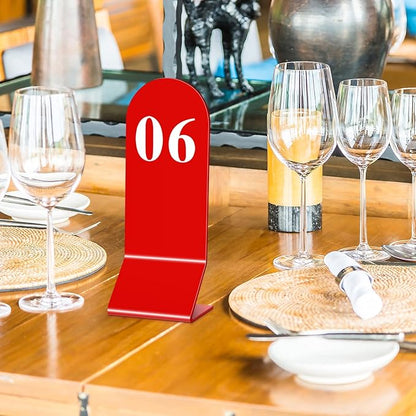 Remerry 50 Pcs Table Numbers 1-50 Acrylic Double Sided Number Cards Acrylic Tent Table Holders Tent Cards Wedding for Restaurant, 2.36 x 6.3 Inch (Red)