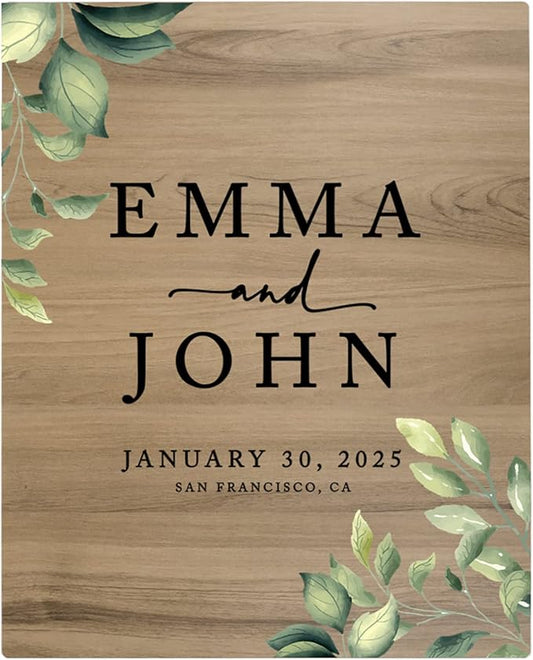Andaz Press Large Wooden Welcome Sign for Wedding, Rustic Welcome Sign 16" x 20" Custom Names Greenery Leaves Wedding Signage English Oak MDF Wood Finish Wedding Reception Indoor Outdoor Signs