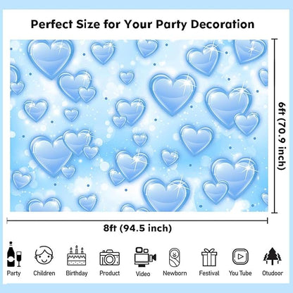 Sensfun 8x6ft Light Blue Heart Backdrop Early 2000s Party Decorations Old School Backdrops Valentines Day 90s Hearts Y2K Birthday Party Banner Newborn Photography Background Selfile Photo Booth Props