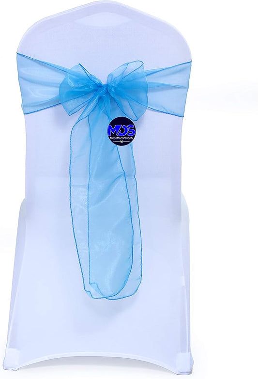 MDS Pack of 100 PCS Organza Chair Sashes Wider Dining Chair Bows Ribbon Tie Back for Wedding Party Birthday Bridal Shower Reception Event Banquet Home Chair Cover Decoration - Blue