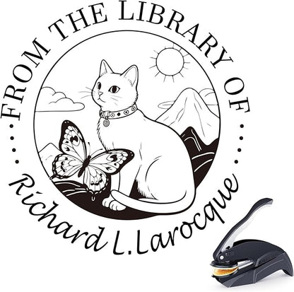 Personalized Book Embosser - Custom Library Stamp, Personal Gift for Book Lovers, Readers, Teachers (Cat 01)