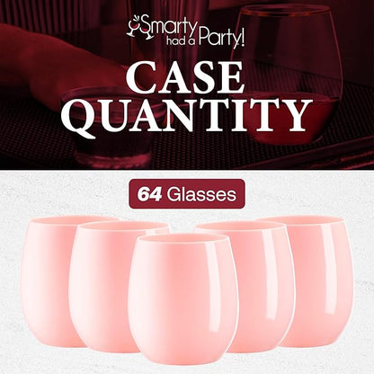 Smarty Had A Party 64 Glasses 12 oz. Solid Pink Elegant Stemless Plastic Wine Glasses, Disposable Drinkware, Plastic Wine Glasses for Parties