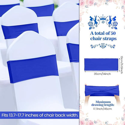 Kinlop 50 Pcs Spandex Chair Sashes Bows Chair Bands Slider Sashes for Covers Elastic Bands Ties Without Buckle Decorations for Wedding Party Events Ceremony Birthday(Blue)